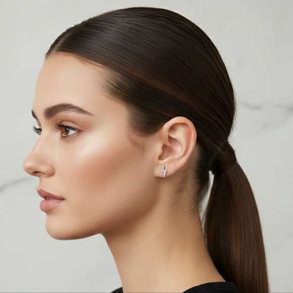 Silver Lightning Bolt Earrings - Picture 3 of 3